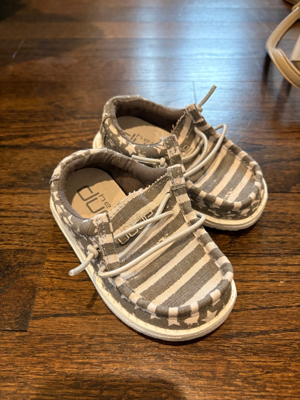 Hey Dude Kids Casual Slip-On Boat Shoes in Gray and White stripes